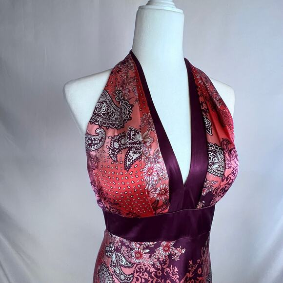 Muse Y2K Halter 100% Silk Coral Pink Purple Paisley Cocktail Preppy Dress 8 - Picture 5 of 9